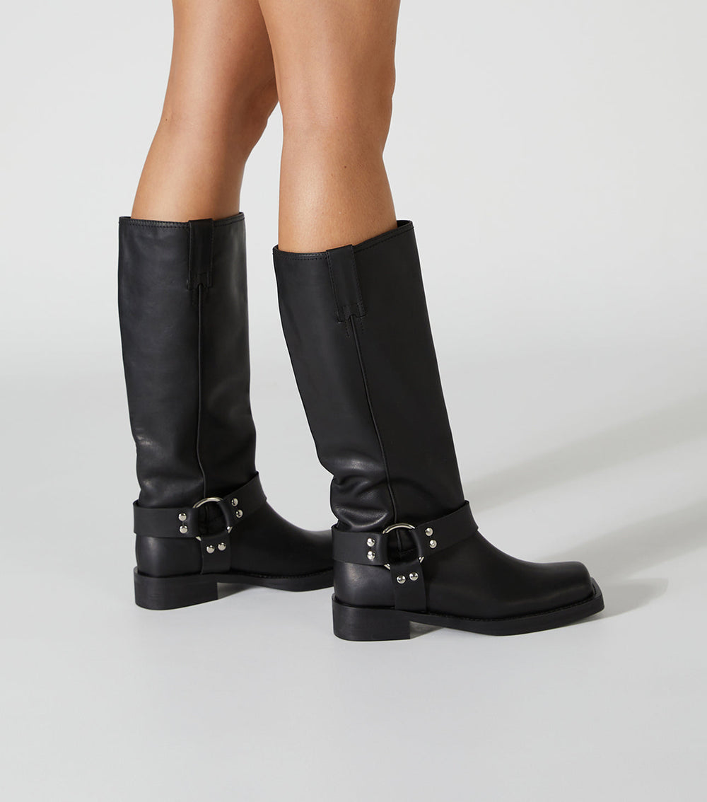 Biker Black Wax Calf Boots - Tony Bianco Outlet