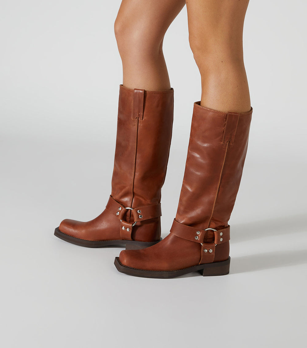 Biker Cognac Calf Boots - Tony Bianco US